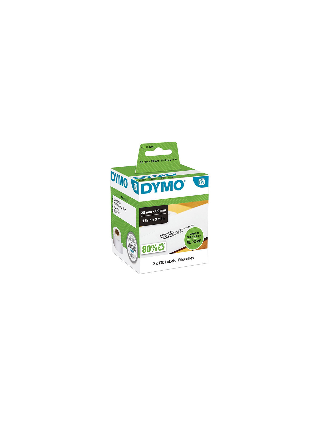 Boite de 2 rouleaux de 130 étiquettes adresse DYMO 28 x 89mm - blanc