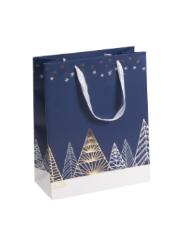 Sac carton déco sapins bleus avec dorure 19 x 9 x 27 cm