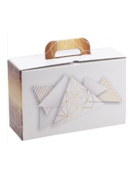 Valisette carton blanc motif géométrique - 41.5 x 33 x 12.5 cm