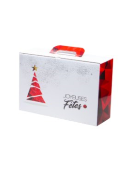 Valisette carton "Joyeuses fêtes" Blanc et Rouge - 40 x 33 x 12 cm