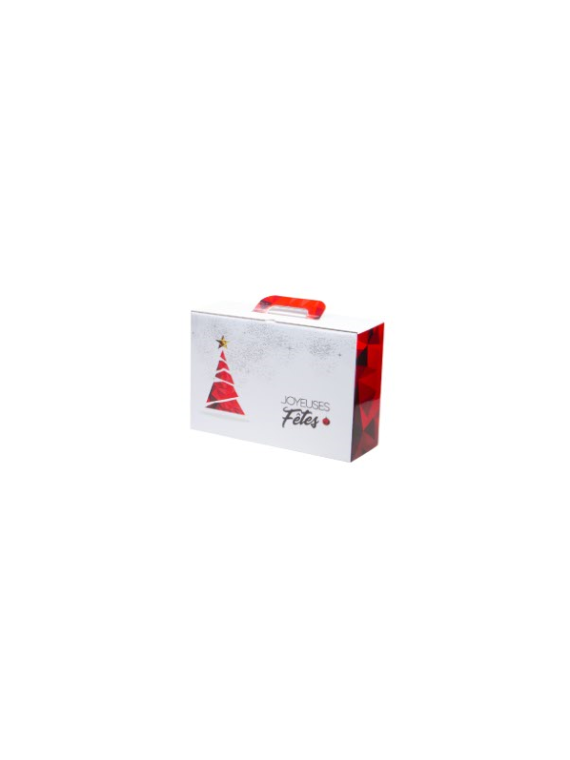Valisette carton "Joyeuses fêtes" Blanc et Rouge - 40 x 33 x 12 cm