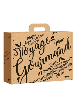 Valisette carton kraft rectangle VOYAGE GOURMAND noir - 34.2 x 25.0 x 11.5 cm