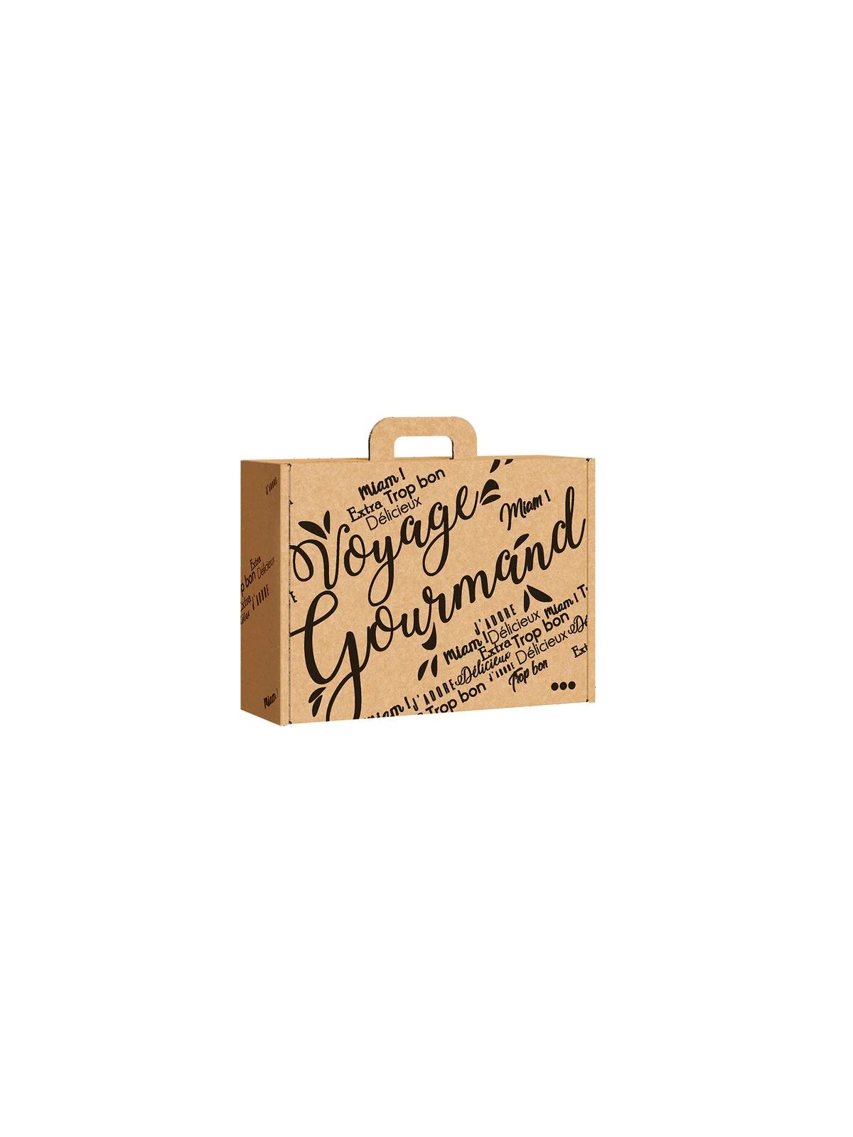 Valisette carton kraft rectangle VOYAGE GOURMAND noir - 34.2 x 25.0 x 11.5 cm