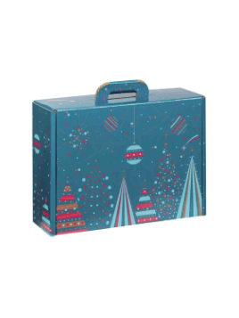 Valisette carton rectangle BONNES FÊTES bleu/rouge/or - 34.2 x 25.0 x 11.5 cm