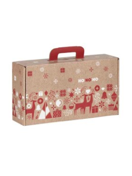 Valisette carton kraft rectangle NORDIK rouge/blanc - 38.4 x 32.5 x 11.5 cm