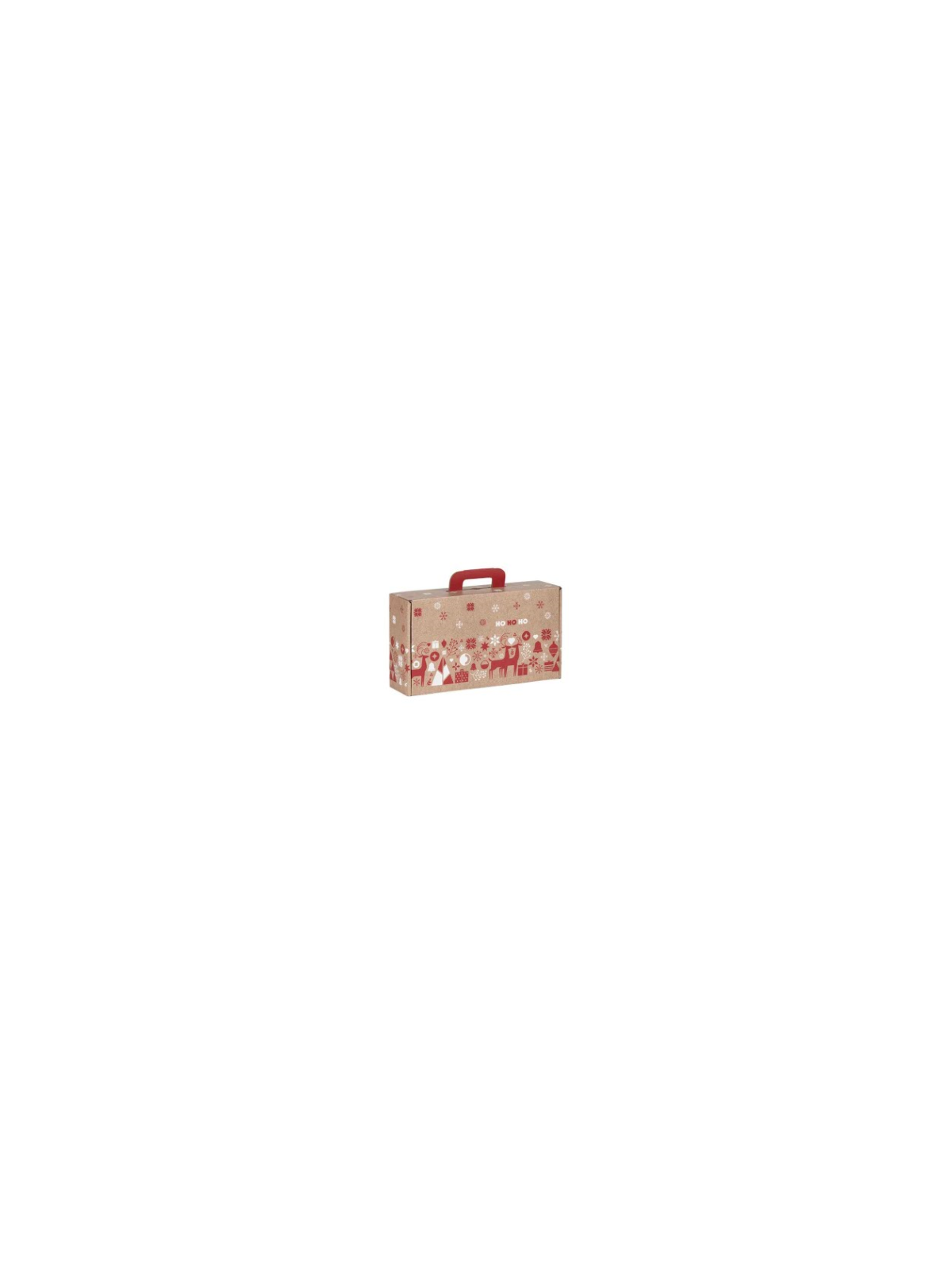 Valisette carton kraft rectangle NORDIK rouge/blanc - 38.4 x 32.5 x 11.5 cm