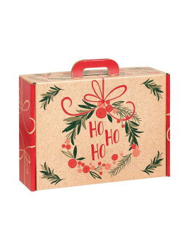 Valisette carton kraft rectangle SYMPHONIE rouge/vert - 34.2 x 25.0 x 11.5 cm