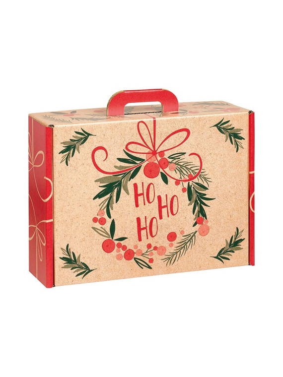 Valisette carton kraft rectangle SYMPHONIE rouge/vert - 34.2 x 25.0 x 11.5 cm