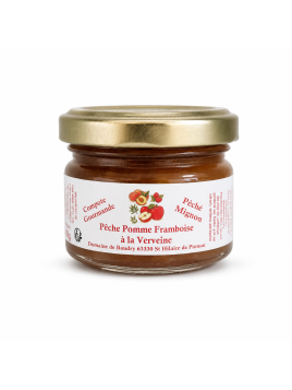 Dessert gourmand pêche, pomme, framboise à la verveine 50g