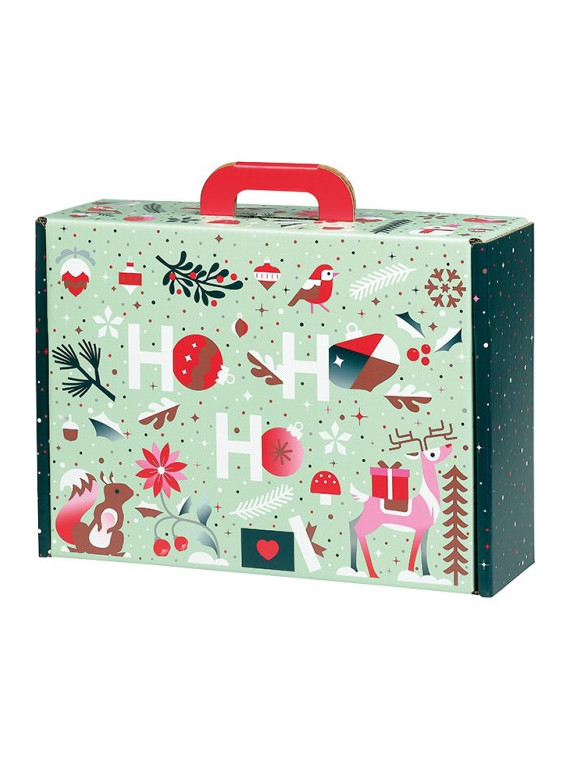 Valisette carton rectangle JARDIN D'HIVER vert/blanc/rouge/rose/cuivre - 34.2 x 25.0 x 11.5 cm