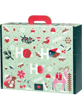 Valisette carton rectangle JARDIN D'HIVER vert/blanc/rouge/rose/cuivre - 38.4 x 32.5 x 11.5 cm