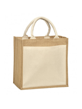 Sac cabas BRISBANE en jute personnalisé avec poche coton - 30x30x19cm