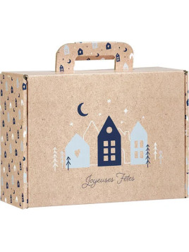 Valisette carton kraft rectangle OSLO bleu/blanc - 25.0 x 18.5 x 9.5 cm