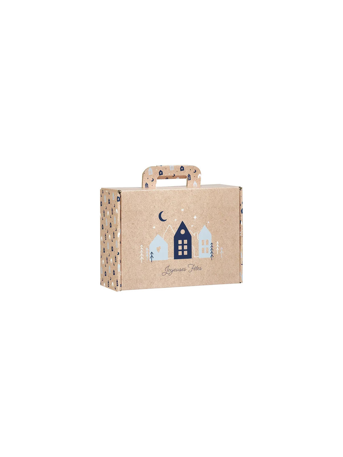 Valisette carton kraft rectangle OSLO bleu/blanc - 25.0 x 18.5 x 9.5 cm