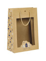 Sac papier OSLO bleu/blanc/fenêtre PET/poignées corde/œillet de fermeture - 20.0 x 10.0 x 29.0 cm