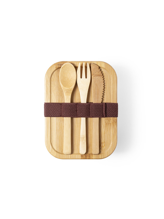 Ensemble Lunch box en verre / bambou 700 ml BEJAR + couverts