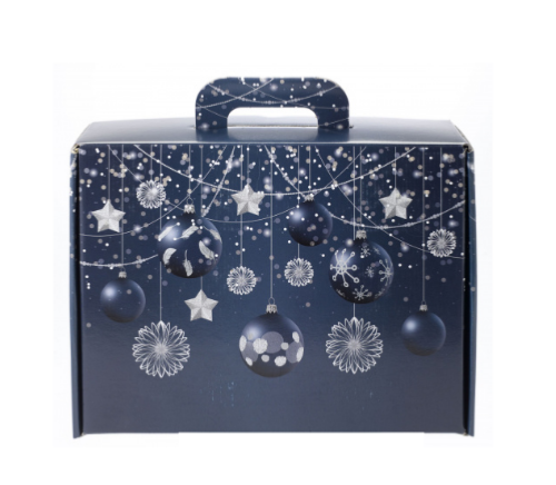 Valisette carton "Boules étoiles" Bleu nuit - 48 x 34 x 12 cm