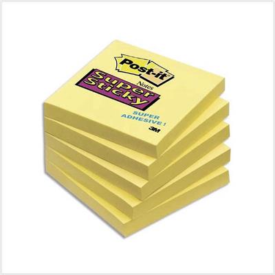 Notes POST-IT Super Sticky 76 x 76 mm - Jaune - Le lot de 6 blocs