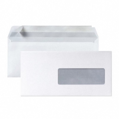 Enveloppes blanches 110 x 220 mm (DL) - 80g - Fenêtre 45 x 100 - Lot de 50