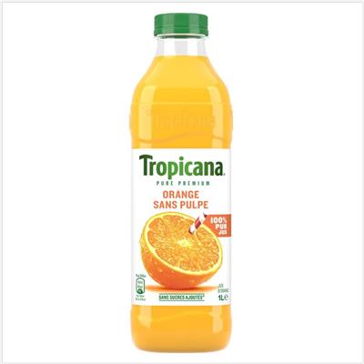 Jus d'orange pur jus sans pulpe sans sucres ajoutés TROPICANA 1L - Le pack de 4 bouteilles