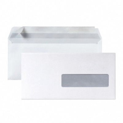 Enveloppes blanches 110 x 220 mm (DL) - 80g - Fenêtre 35 x 100 - Lot de 50