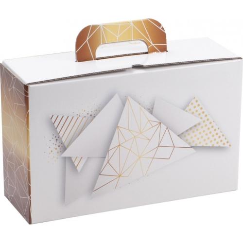 Valisette carton blanc motif géométrique - 34,5 x 21,7 x 12 cm