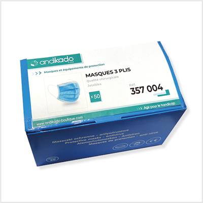 Masques chirurgicaux 3 plis à usage unique - Emballage stérile individuel -  La boîte de 50