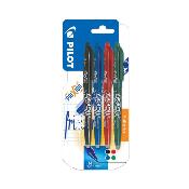 Pochette de 4 stylos roller effaçables Pilot FriXion Ball à capuchon - Pointe moyenne