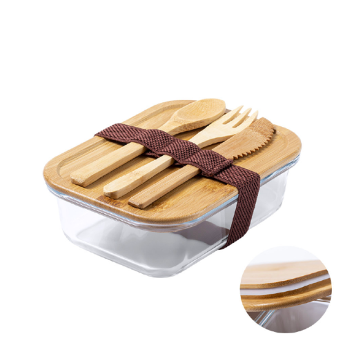 Lunchbox BEJAR verre et bambou avec couverts et couvercle hermétique - 700ml