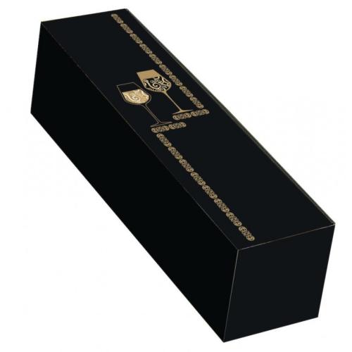 Coffret carton noir et or 1 bouteille magnum 39,5 x 11,5 x 11,5 cm