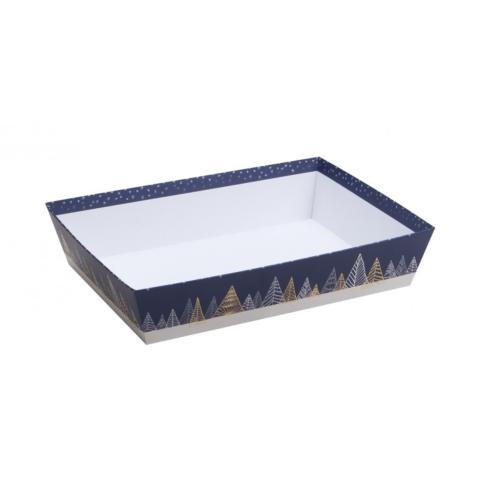 Corbeille carton déco sapins bleus avec dorure 27 x 20 x 5 cm