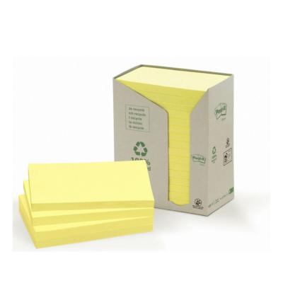 Notes adhésives Post-it 100% recyclé - 100 feuilles - tour de 16 blocs - 76 x 127 mm - Jaune