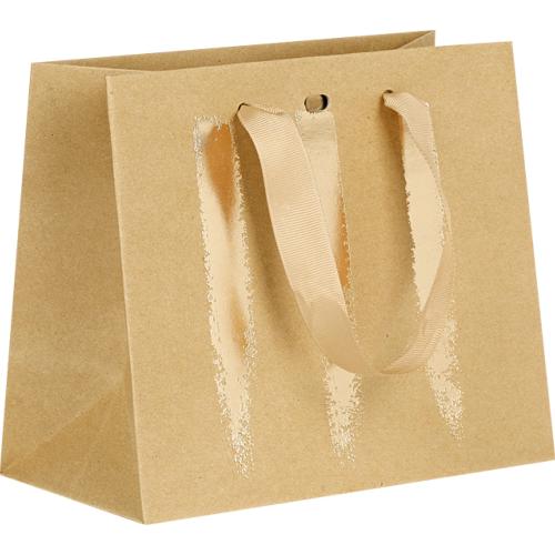 Sac papier kraft/or poignées ruban/oeillet de fermeture - 20 x 10 x 17