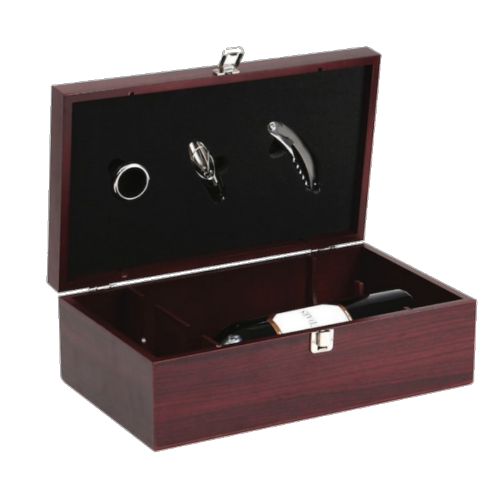 Coffret en bois pour deux bouteilles avec 3 accessoires 36 x 21 x 12 cm