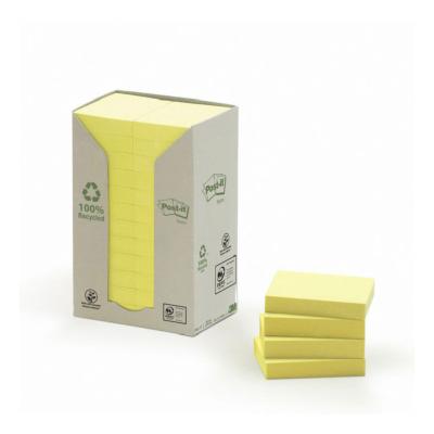 Notes adhésives Post-it 100% recyclé - 100 feuilles - 38 x 51 mm - Lot de 24 blocs - Jaune