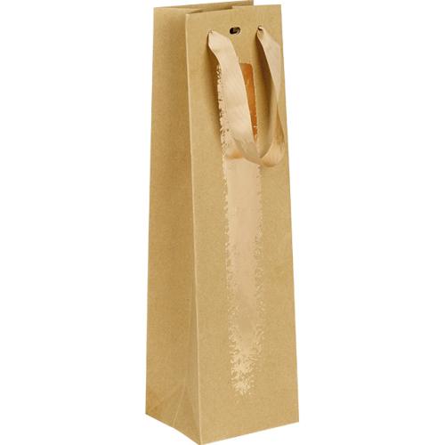 Sac papier 1 bouteille kraft/or poignées ruban/oeillet de fermeture 11 x 9 x 39
