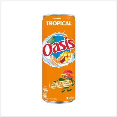 Boisson aux fruits et eau de source OASIS Tropical 33cl - Le pack de 24 canettes